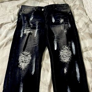 Mens Black Ripped Jeans Size 34